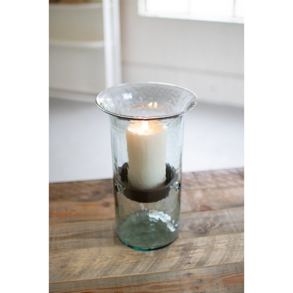 Original glass candle cylinder with rustic insert